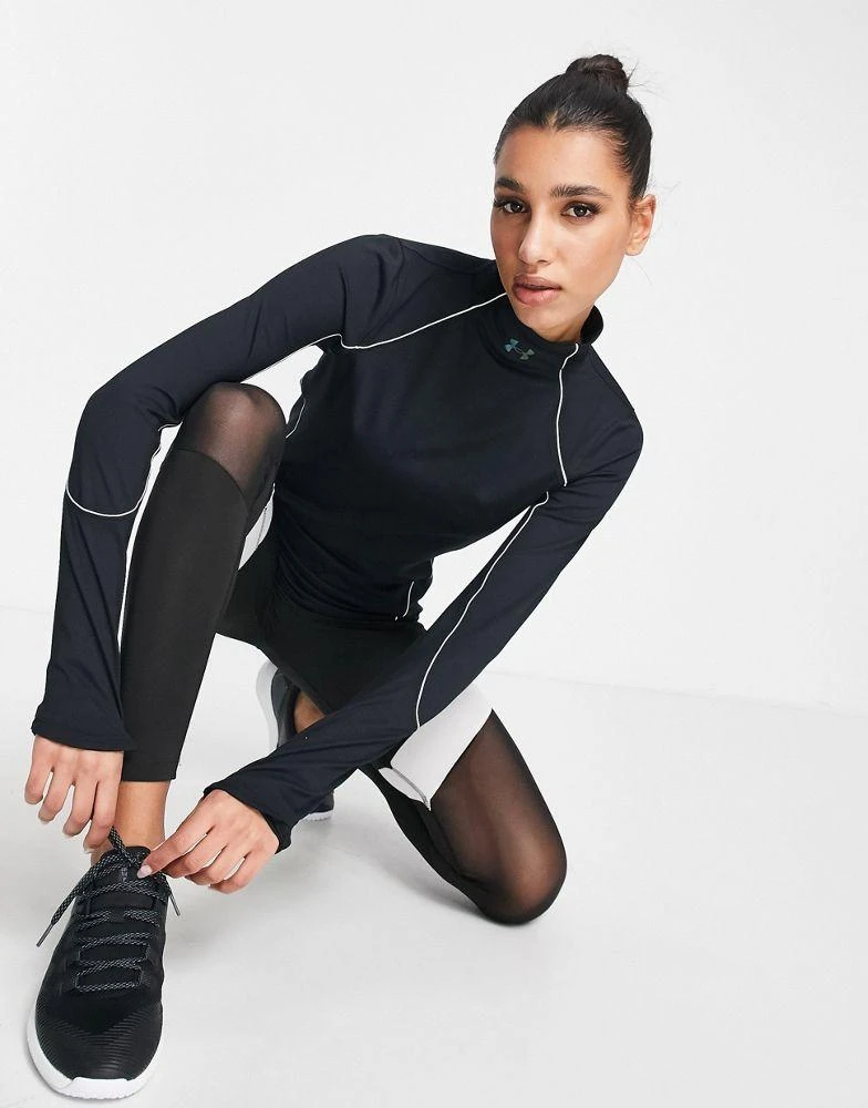 商品Under Armour|Under Armour Rush jacquard mock neck top in black,价格¥218,第4张图片详细描述