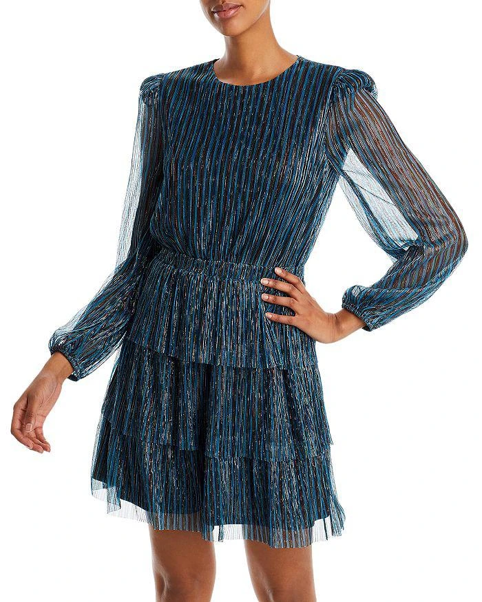 商品AQUA|Metallic Stripe Tiered Mini Dress - 100% Exclusive,价格¥183,第1张图片