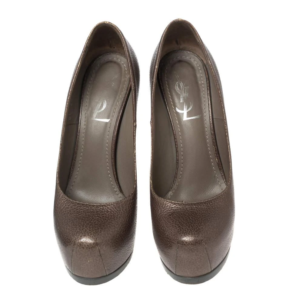 商品[二手商品] Yves Saint Laurent|Saint Laurent Brown Leather Tribtoo Platform Pumps Size 36.5,价格¥1384,第3张图片详细描述