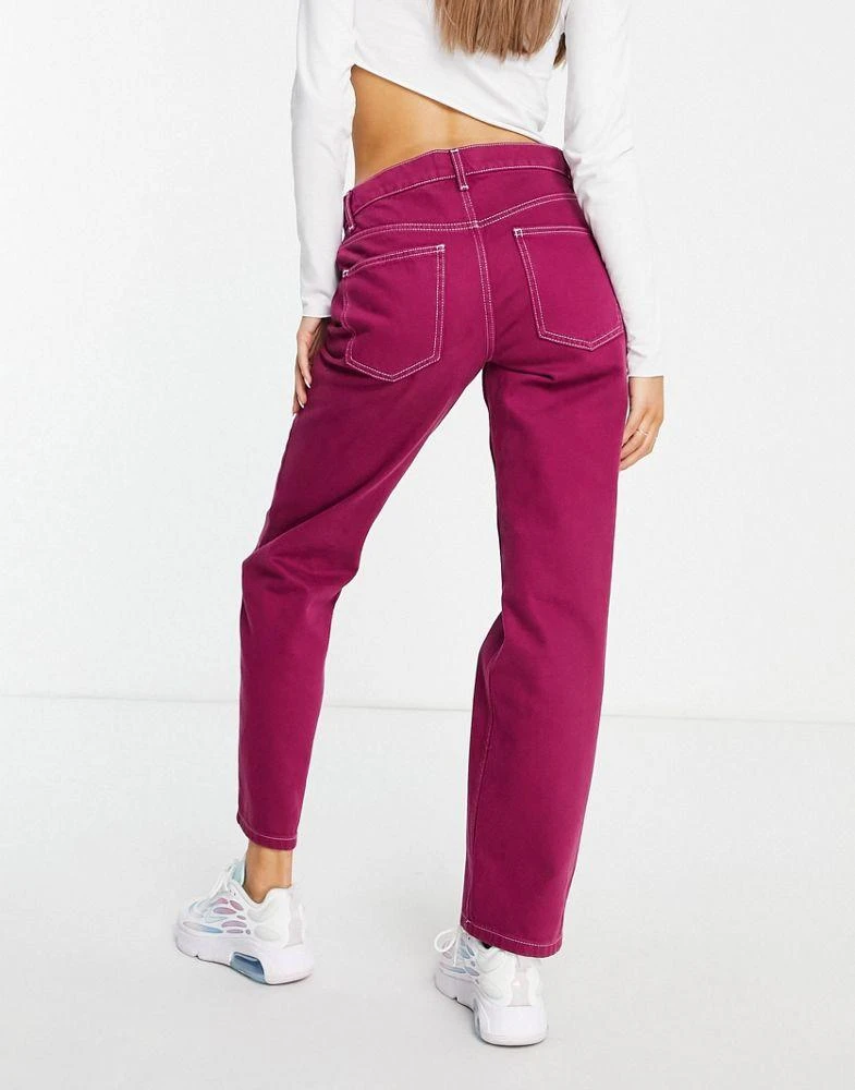 商品ASOS|ASOS DESIGN low rise straight leg jean in maroon with contrast thread,价格¥136,第2张图片详细描述