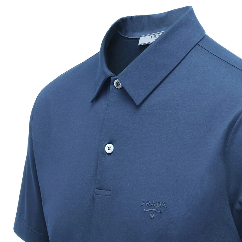 商品Prada|【预售3-7天】PRADA/普拉达 22年早春新款 男士制服蓝色弹力棉质刺绣徽标装饰短袖Polo衫UJN664_1UOR_F0141_S_202,价格¥5117,第4张图片详细描述