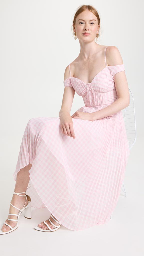 Self Portrait 粉色格子印花雪纺中长连衣裙商品第2张图片规格展示
