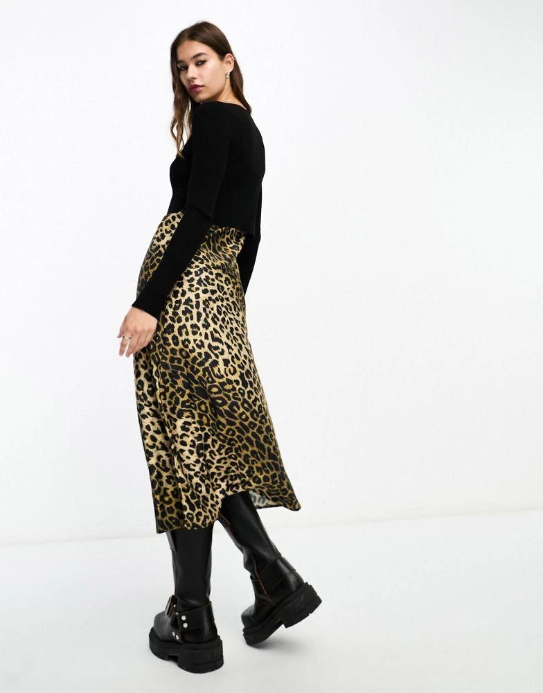 商品ALL SAINTS|AllSaints Hera 2-in-1 leopard midi slip dress and jumper in black,价格¥1402,第2张图片详细描述