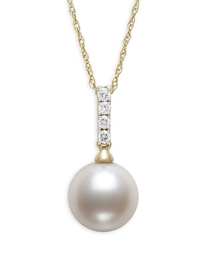 商品Bloomingdale's|Cultured Freshwater Pearl & Diamond Pendant Necklace in 14k Yellow Gold, 18" - Exclusive,价格¥4310,第1张图片