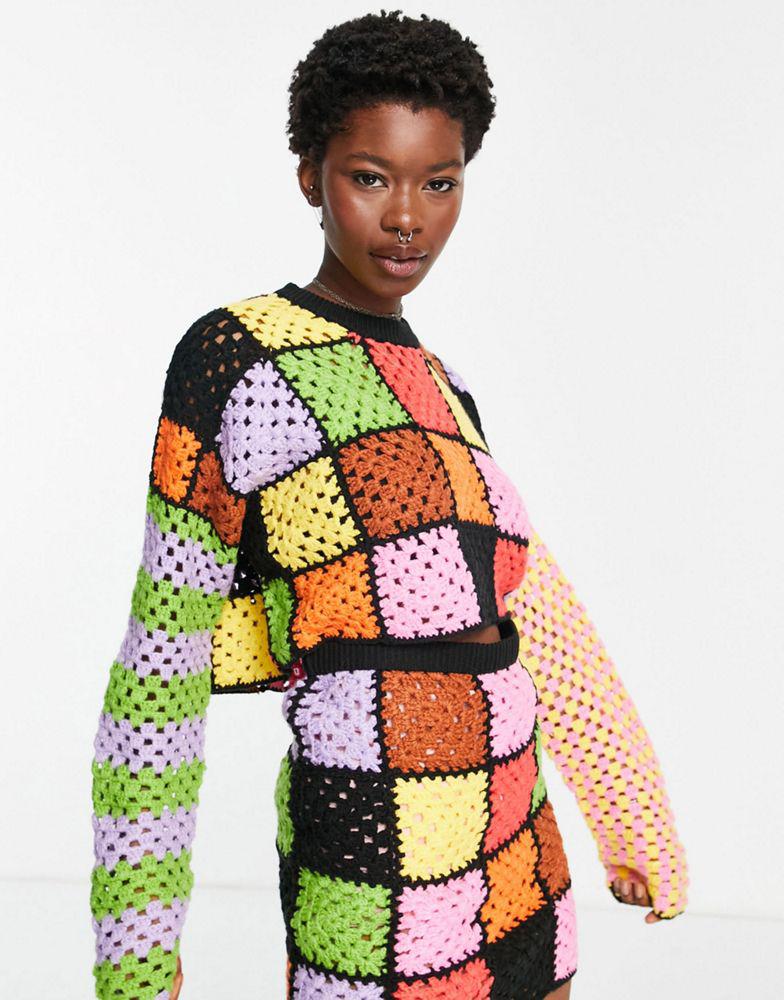 The Ragged Priest mini skirt in rainbow crochet patchwork co-ord商品第2张图片规格展示