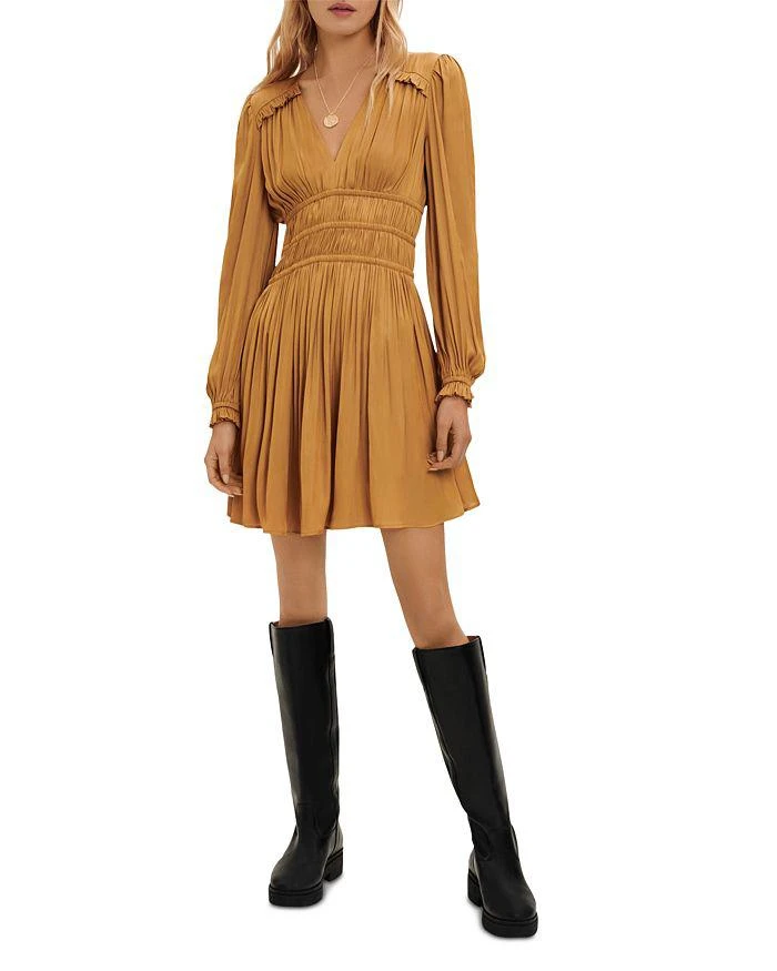 商品Maje|Rianne Smocked Satin Dress,价格¥1312,第3张图片详细描述
