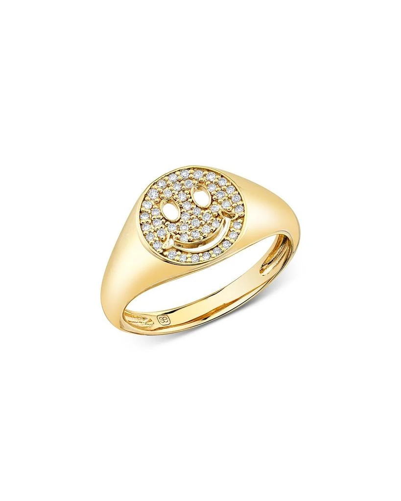 商品Sydney Evan|14K Yellow Gold Diamond Happy Face Signet Ring,价格¥12479,第1张图片