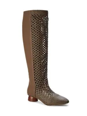 商品Salvatore Ferragamo|Leather Knee-High Cutout Boots,价格¥4965,第2张图片详细描述