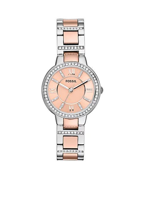 商品Fossil|Women's Two-Tone Stainless Steel Three-Hand Glitz Virginia Watch,价格¥1041,第1张图片