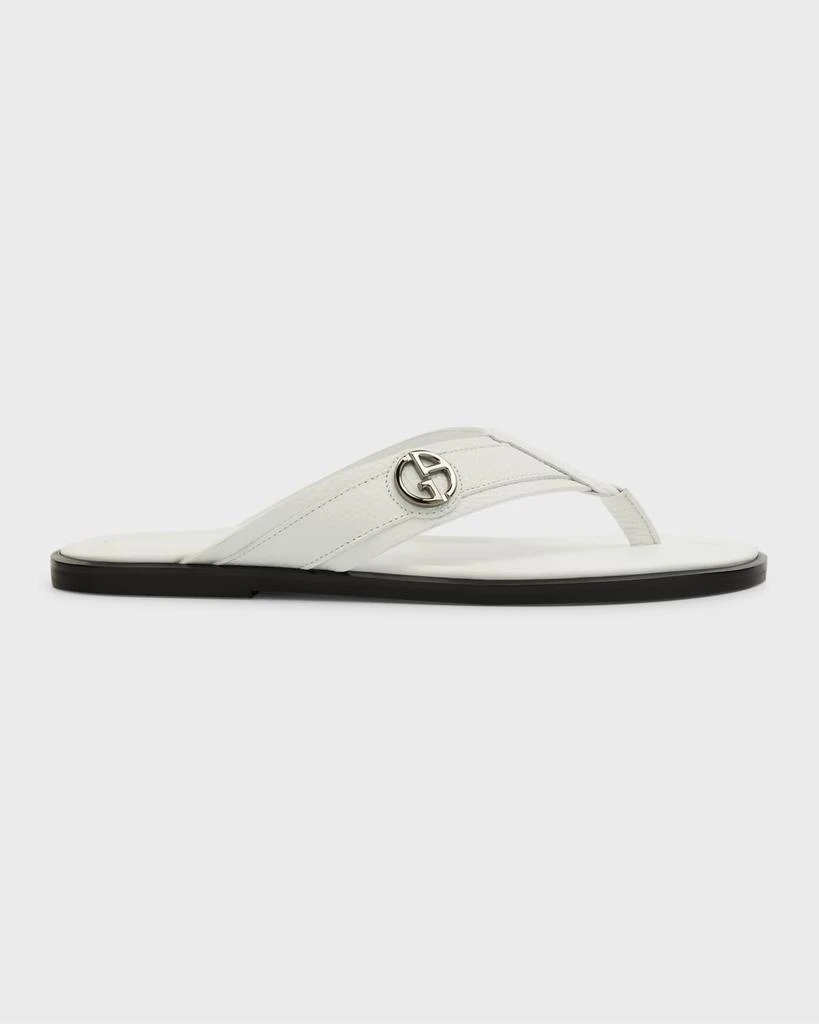 商品Giorgio Armani|Men's GA-Logo Leather Flip Flops,价格¥4437,第1张图片