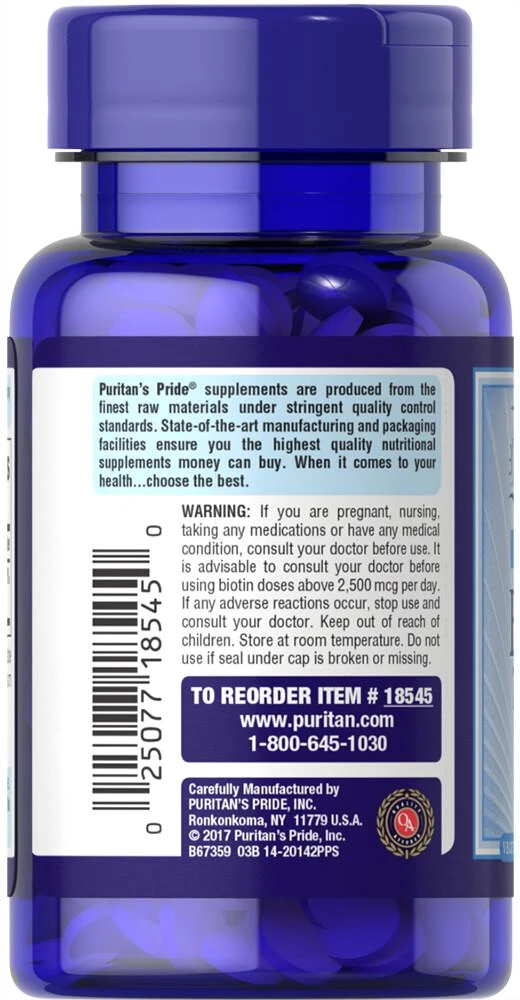 商品Puritan's Pride|Biotin 7500 mcg 50 Tablets,价格¥45-¥89,第4张图片详细描述