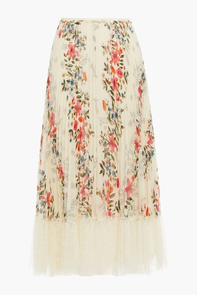 商品RED Valentino|Pleated point d'espirit-paneled floral-print georgette midi skirt,价格¥3814,第3张图片详细描述