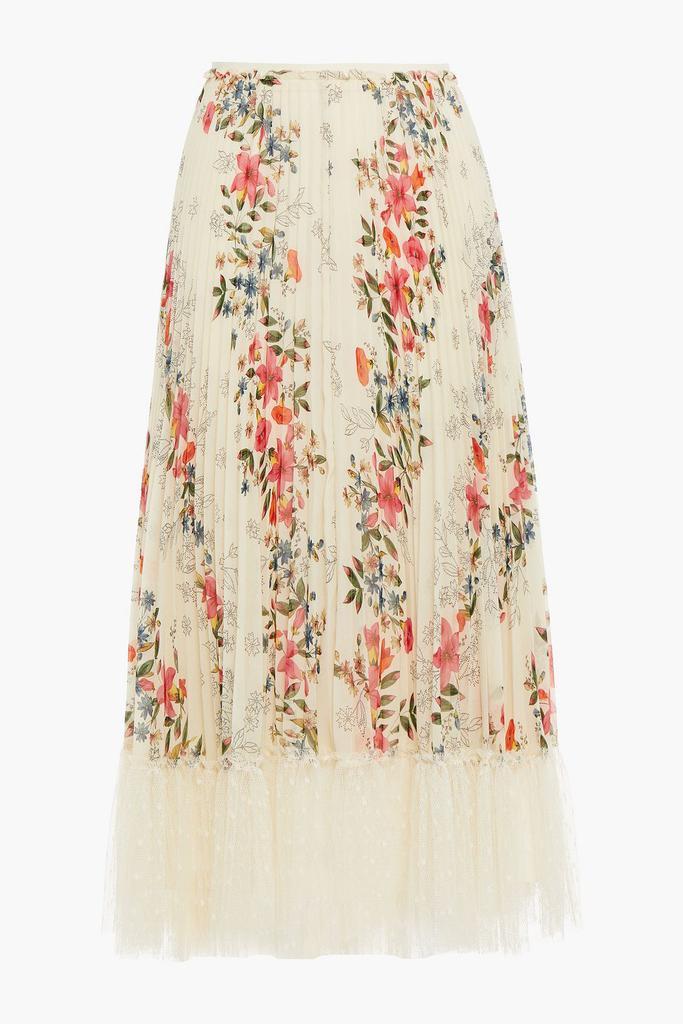 商品RED Valentino|Pleated point d'espirit-paneled floral-print georgette midi skirt,价格¥3747,第1张图片