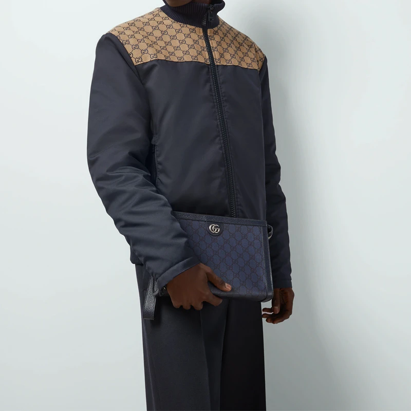 商品[国内直发] Gucci|古驰 Ophidia 钯色五金配件老花Logo双G 帆布拼皮革 帆布包手拿包 常规 男款 蓝色/深蓝色,价格¥8108,第11张图片详细描述