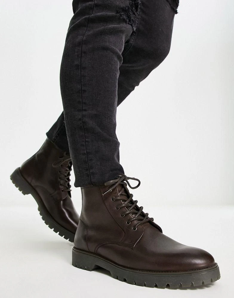 商品ASOS|ASOS DESIGN lace up boots in brown leather with chunky sole,价格¥430,第2张图片详细描述