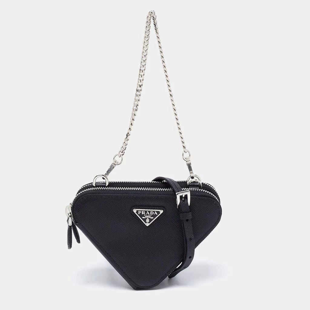 商品Prada|Prada Black Saffiano Leather Mini Triangular Pouch Bag,价格¥7880,第1张图片