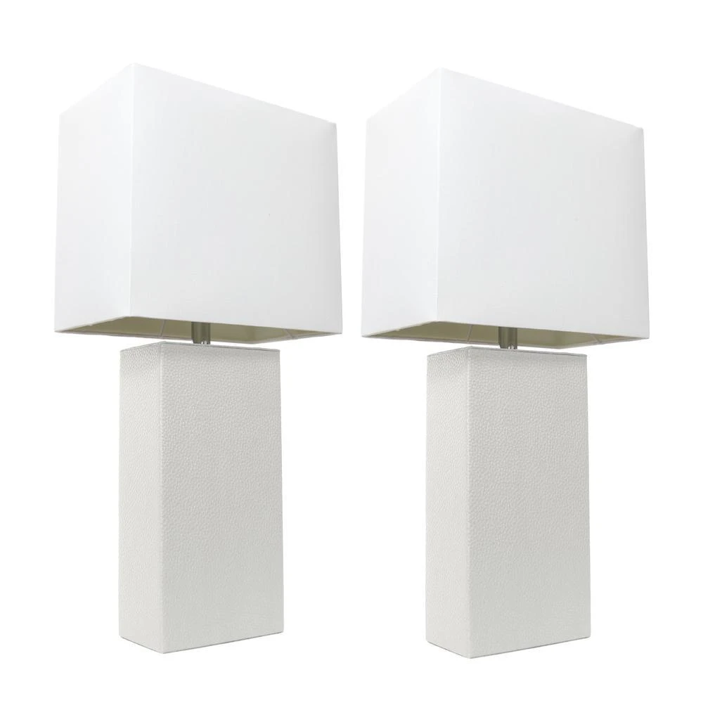 商品Elegant Designs|2 Pack Modern Leather Table Lamps with White Fabric Shades, White,价格¥809,第2张图片详细描述