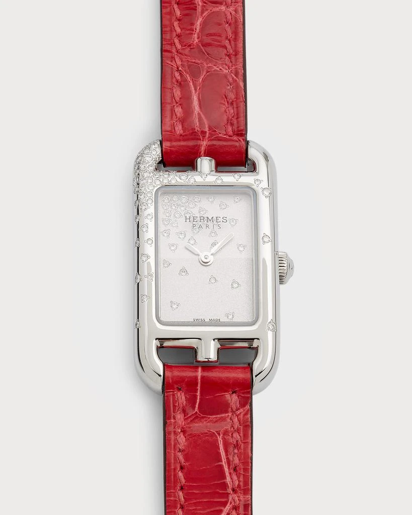 商品Hermes|Nantucket钻石红色鳄鱼皮腕表, 17x23mm,价格¥55750,第1张图片