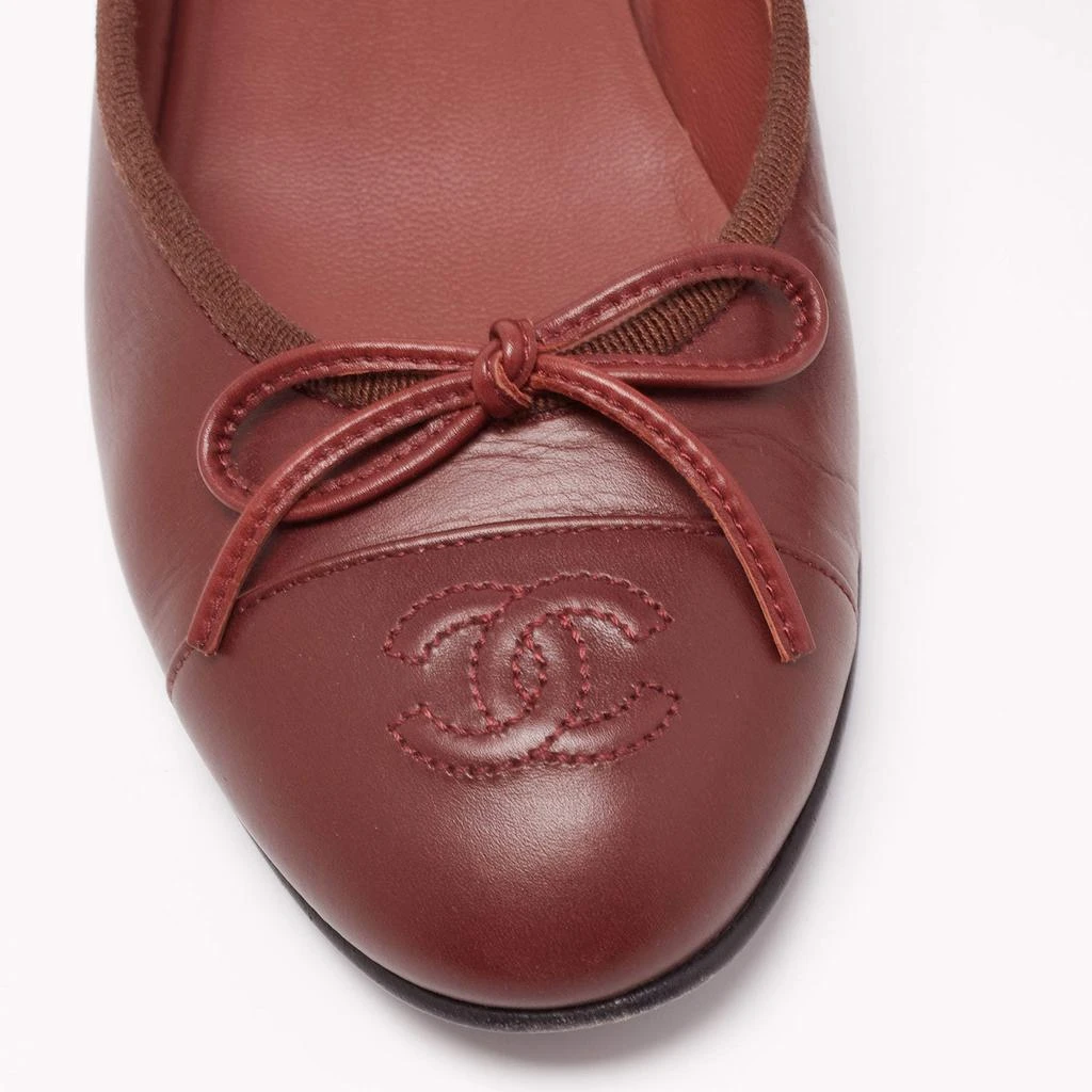 Chanel Brown Leather CC Bow Cap Toe Ballet Flats Size 36 商品