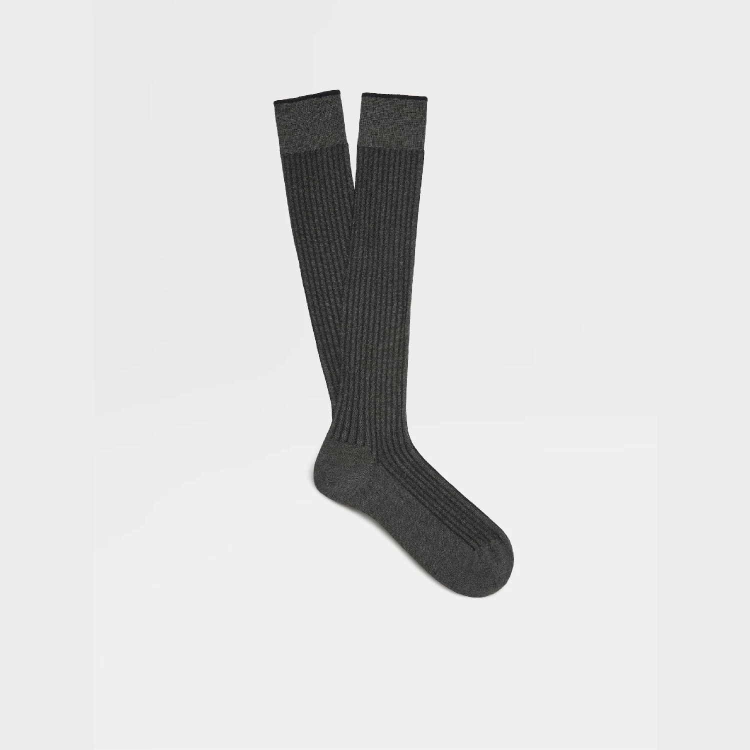 包邮包税【预售7天发货】 ZEGNA杰尼亚 23秋冬 男士 袜子 SLATE GREY COTTON BLEND RIBBED MID CALF SOCKS N5V40-574-022 商品