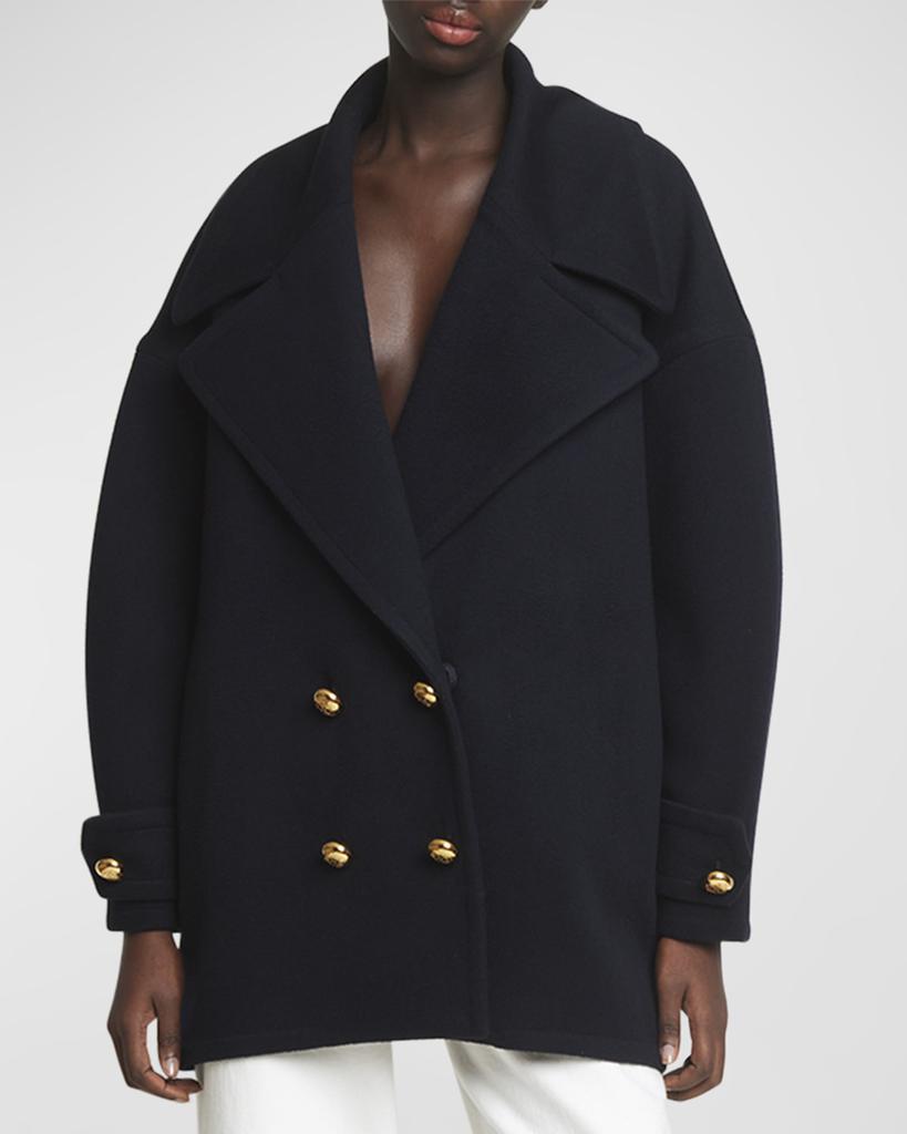 【LOEWE】PEBBLE PEACOAT ブルー Pebble peacoat in wool Blue - LOEWE
