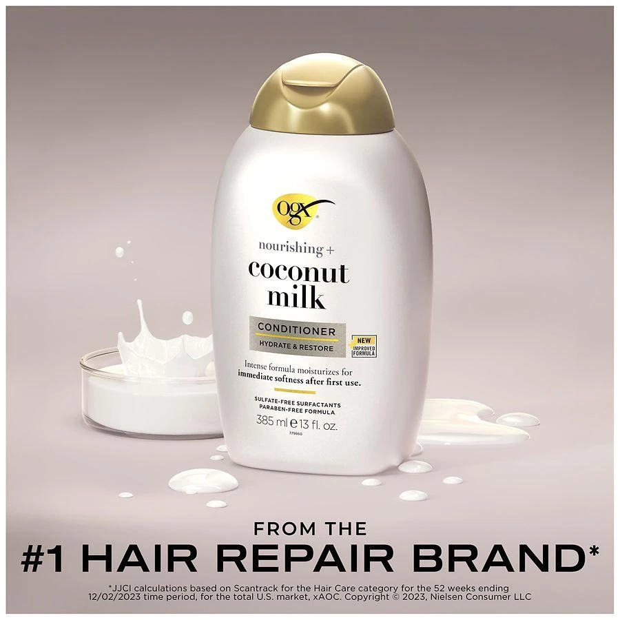 商品OGX|Nourishing + Coconut Milk Conditioner, Hydrating & Restoring Creamy Coconut, White Peach, & Shea Butter,价格¥74,第2张图片详细描述