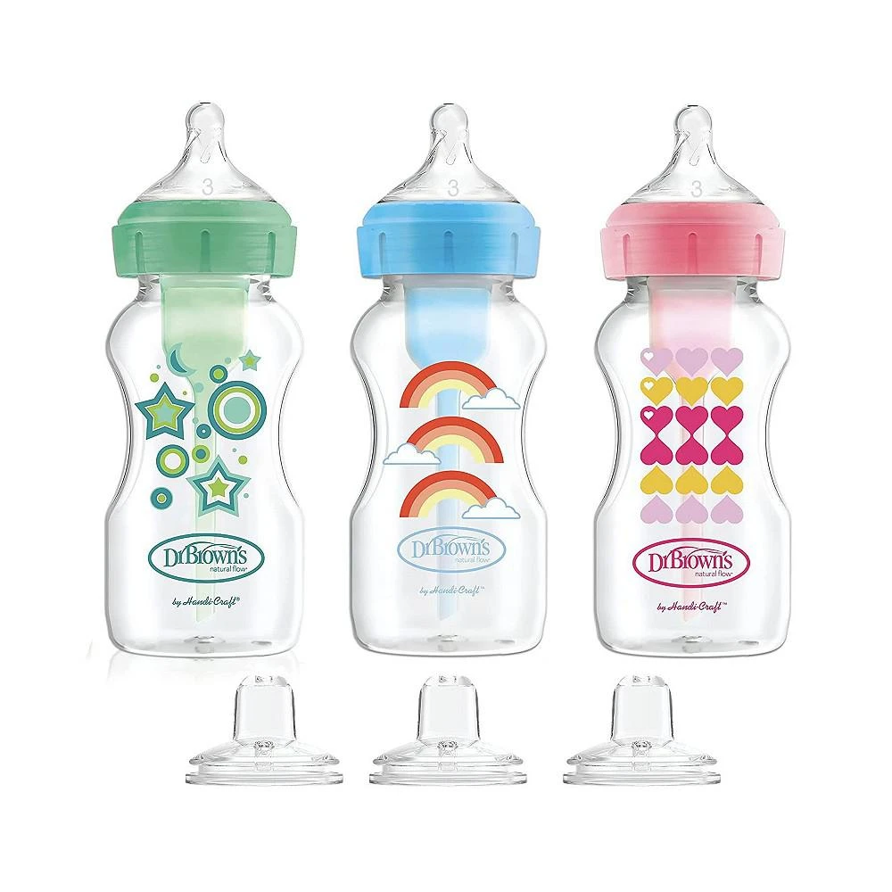 商品Dr. Browns|Anti-Colic Options+ Wide-Neck Baby Bottle to Sippy Bottle, 9oz, 3 pack,价格¥270,第1张图片