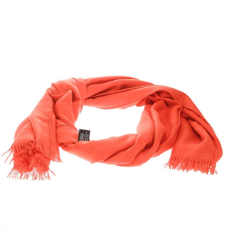 商品[二手商品] Hermes|Hermes Bright Orange Silk and Cashmere Jacquard New Libris Stole,价格¥3242,第1张图片