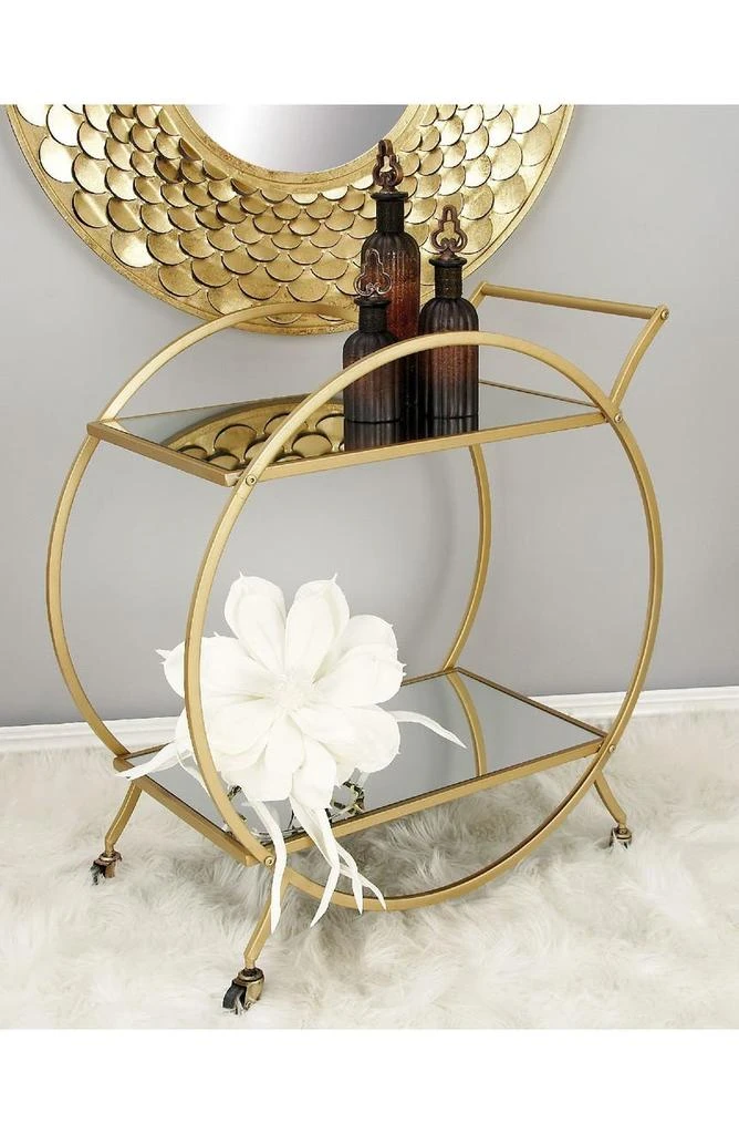 商品WILLOW ROW|Goldtone Metal Contemporary Bar Cart with Wheels,价格¥1228,第2张图片详细描述