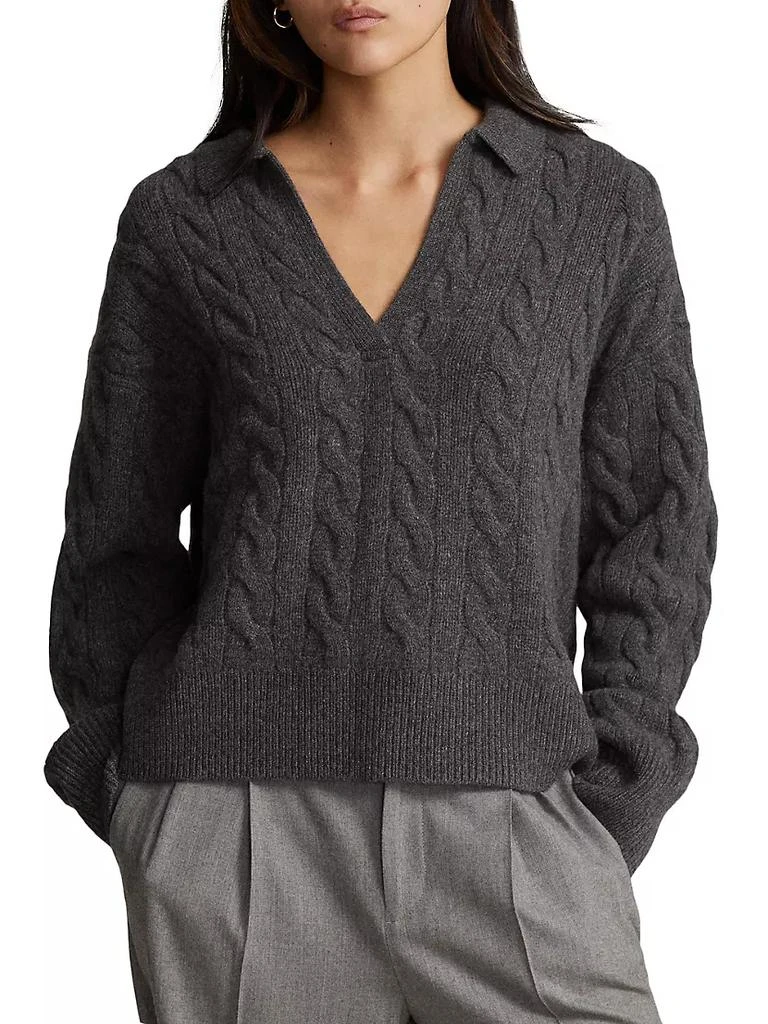 商品Ralph Lauren|Wool-Blend Cable-Knit Polo Sweater,价格¥2458,第3张图片详细描述