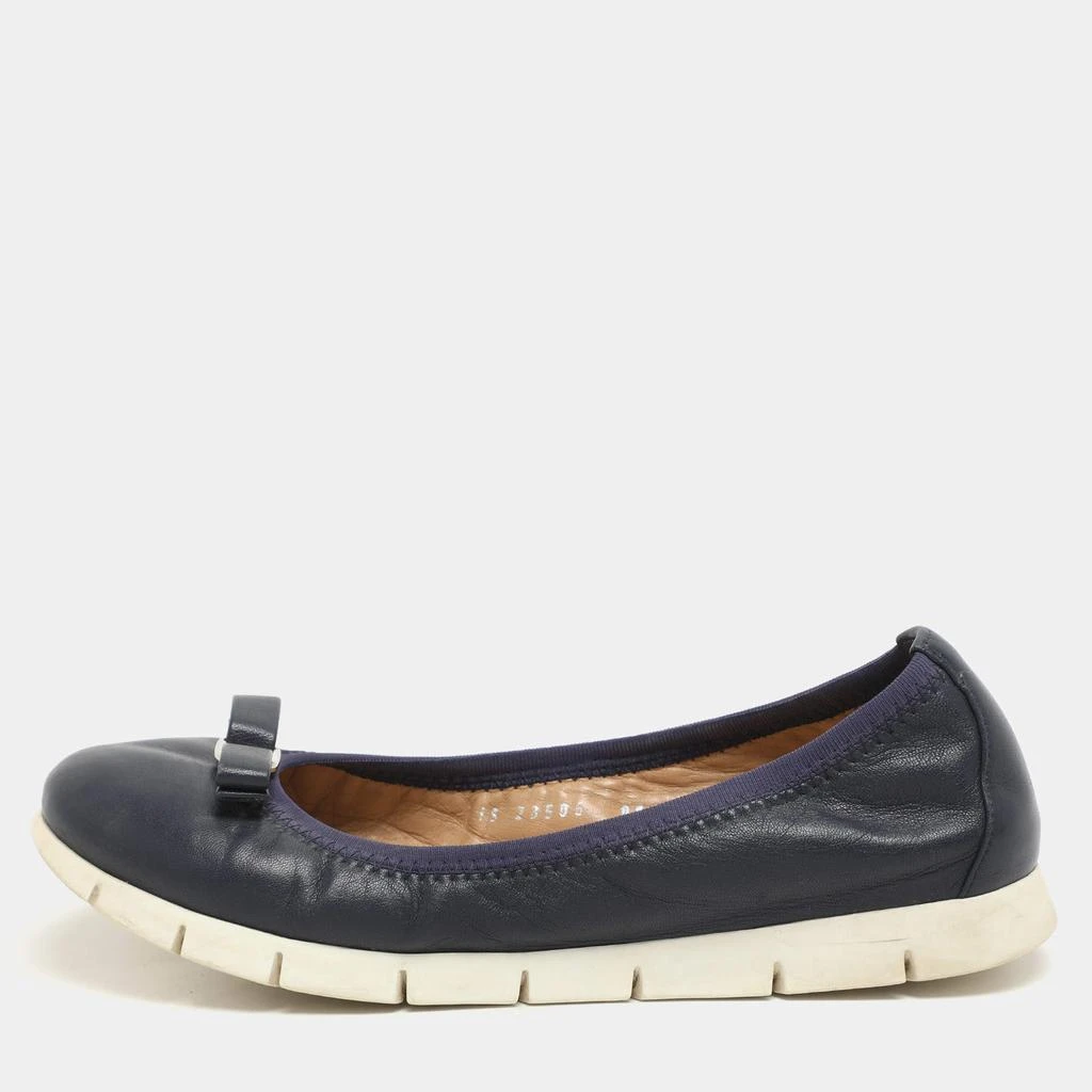商品[二手商品] Salvatore Ferragamo|Salvatore Ferragamo Navy Blue Leather Vara Bow Ballet Flats Size 37.5,价格¥1319,第1张图片