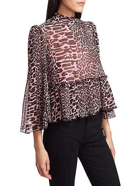 商品Ganni|Pleated Animal Print Georgette Blouse,价格¥480,第4张图片详细描述