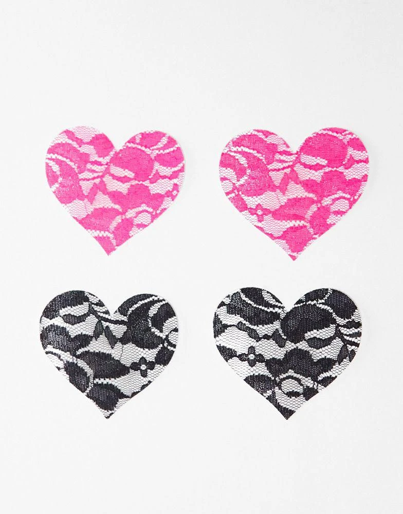 商品Fashionkilla|Fashionkilla lace heart twin pack nipple covers in pink and black,价格¥58,第1张图片
