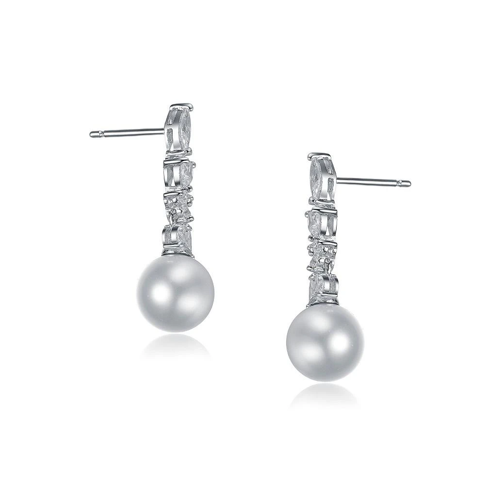 商品Genevive|Sterling Silver White Gold Plated White Round Pearl Drop Earrings,价格¥2501,第2张图片详细描述