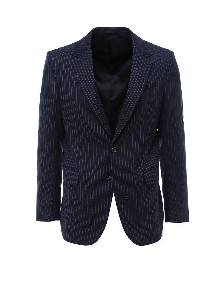 商品Versace|Versace Pinstriped Logo Detail Blazer,价格¥8957,第1张图片