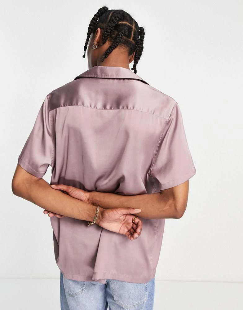 商品ASOS|ASOS DESIGN relaxed deep revere satin shirt in dusty pink ,价格¥91,第2张图片详细描述