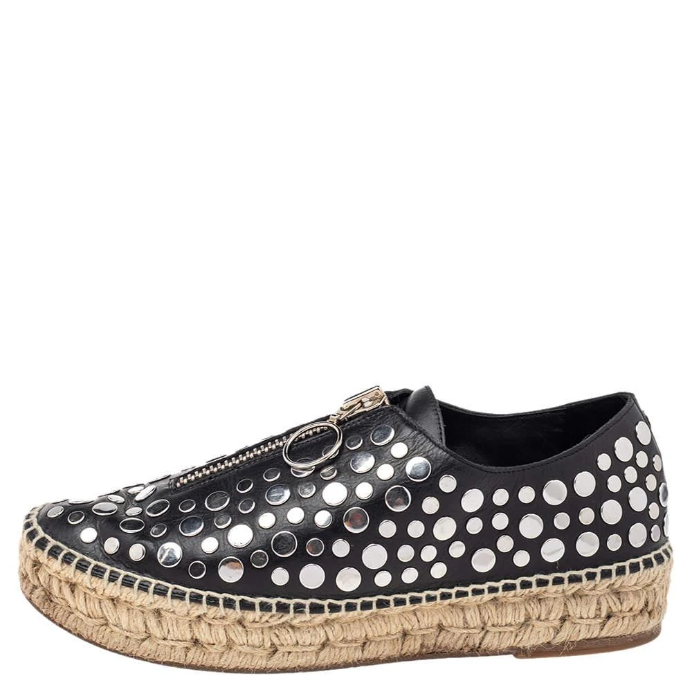 商品[二手商品] Alexander Wang|Alexander Wang Black Embellished Leather Platform Espadrille Flats Size 38,价格¥1748,第2张图片详细描述