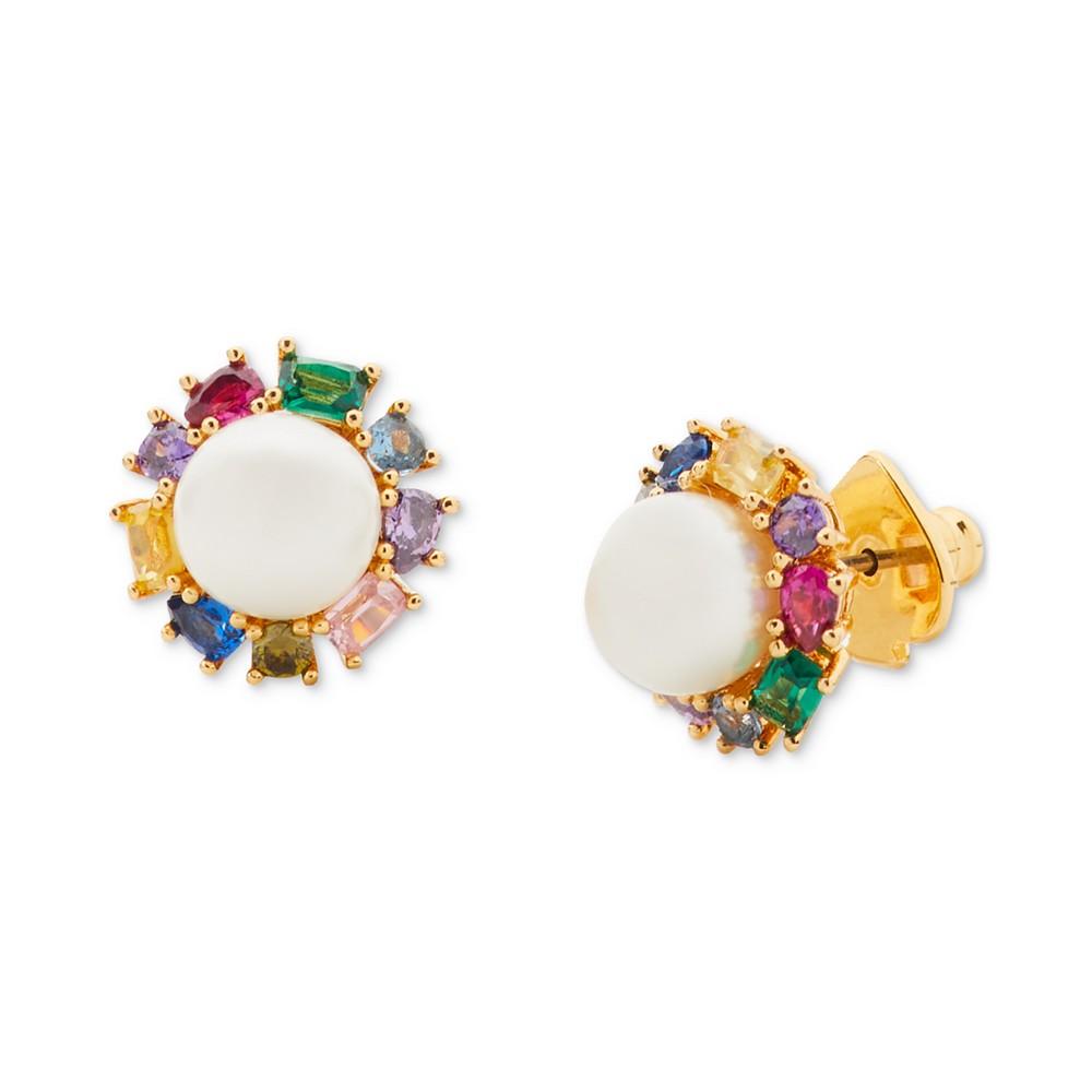 Gold-Tone Candy Shop Imitation Pearl Halo Stud Earrings商品第1张图片规格展示