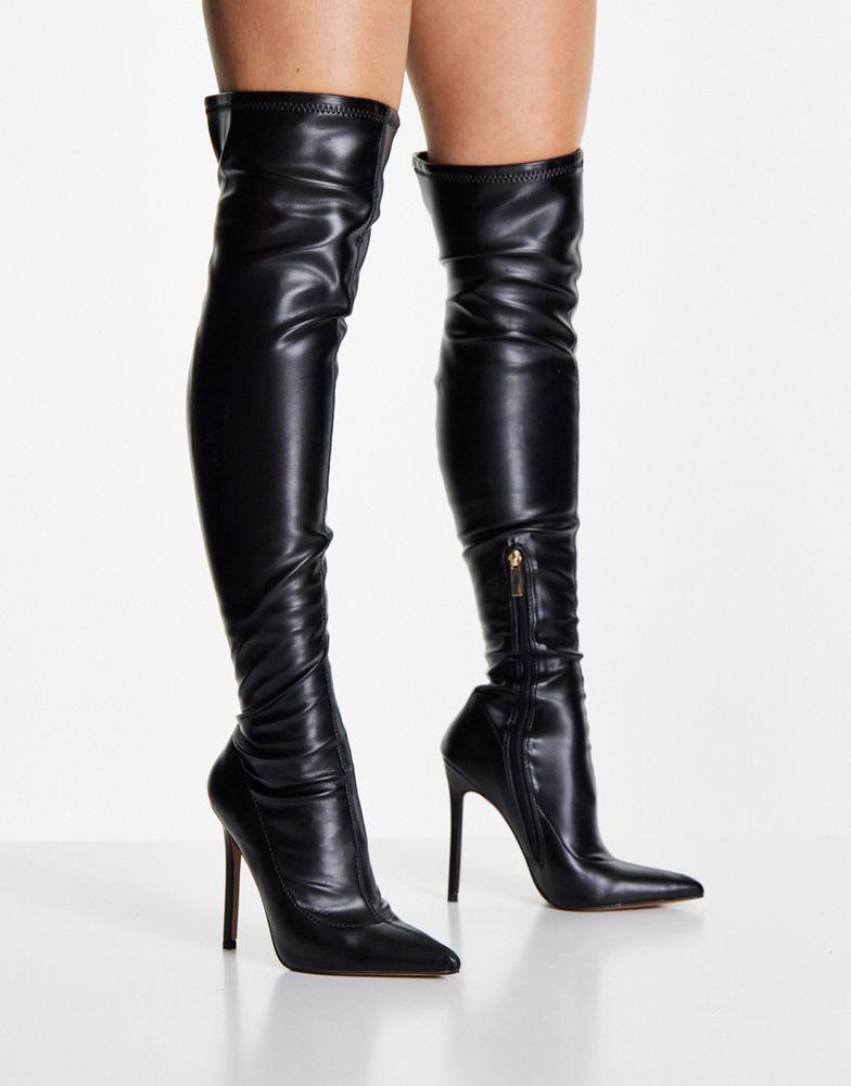 ASOS DESIGN Petite Koko heeled over the knee boots in black商品第4张图片规格展示