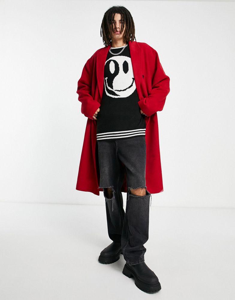 ASOS DESIGN oversized wool mix overcoat in red商品第3张图片规格展示