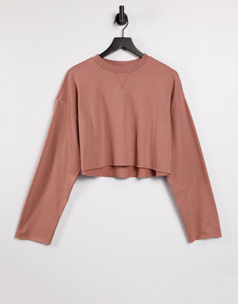 商品ASOS|ASOS DESIGN crop sweatshirt with raw edge and stitch detail in mauve,价格¥71,第1张图片