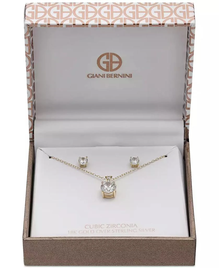 商品Giani Bernini|2-Pc. Set Cubic Zirconia Round Pendant Necklace and Stud Earring Set in 18k Gold-Plated Sterling Silver Created for Macy's,价格¥764,第2张图片详细描述