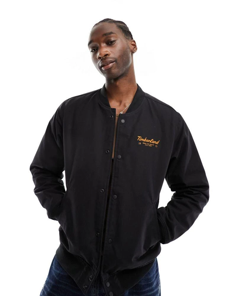 商品Timberland|Timberland utility varsity bomber jacket with back print in black,价格¥1186,第2张图片详细描述