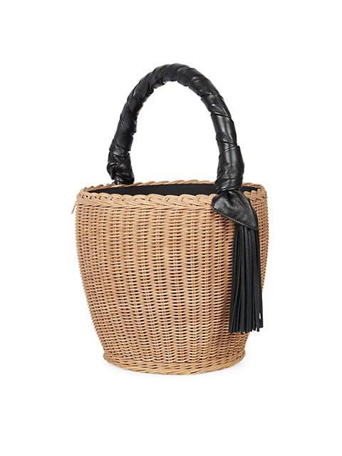 商品Yves Saint Laurent|Panier Leather-Trimmed Straw Bucket Bag,价格¥11388,第7张图片详细描述
