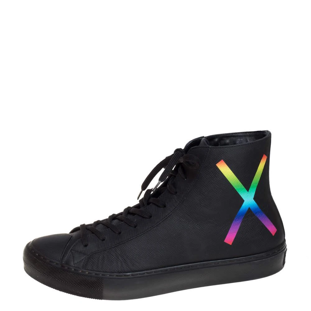 商品[二手商品] Louis Vuitton|Louis Vuitton Black Leather Tattoo High Top Sneakers Size 42,价格¥3826,第2张图片详细描述