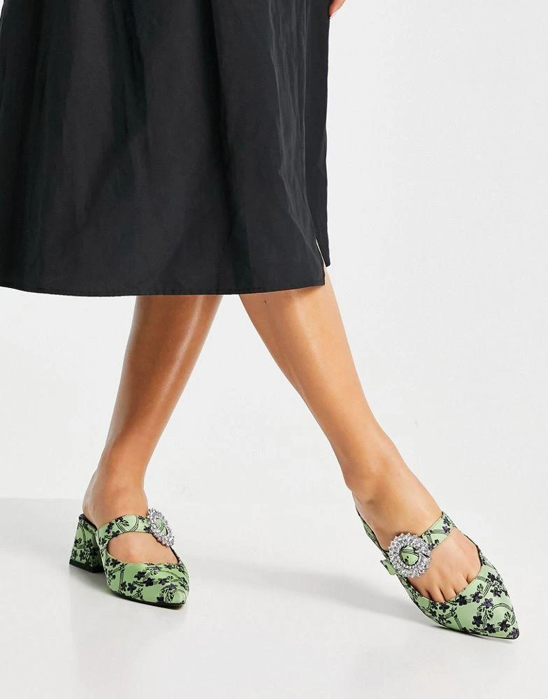 商品ASOS|ASOS DESIGN Wide Fit Willis embellished mid heeled mules In jacquard,价格¥203,第4张图片详细描述
