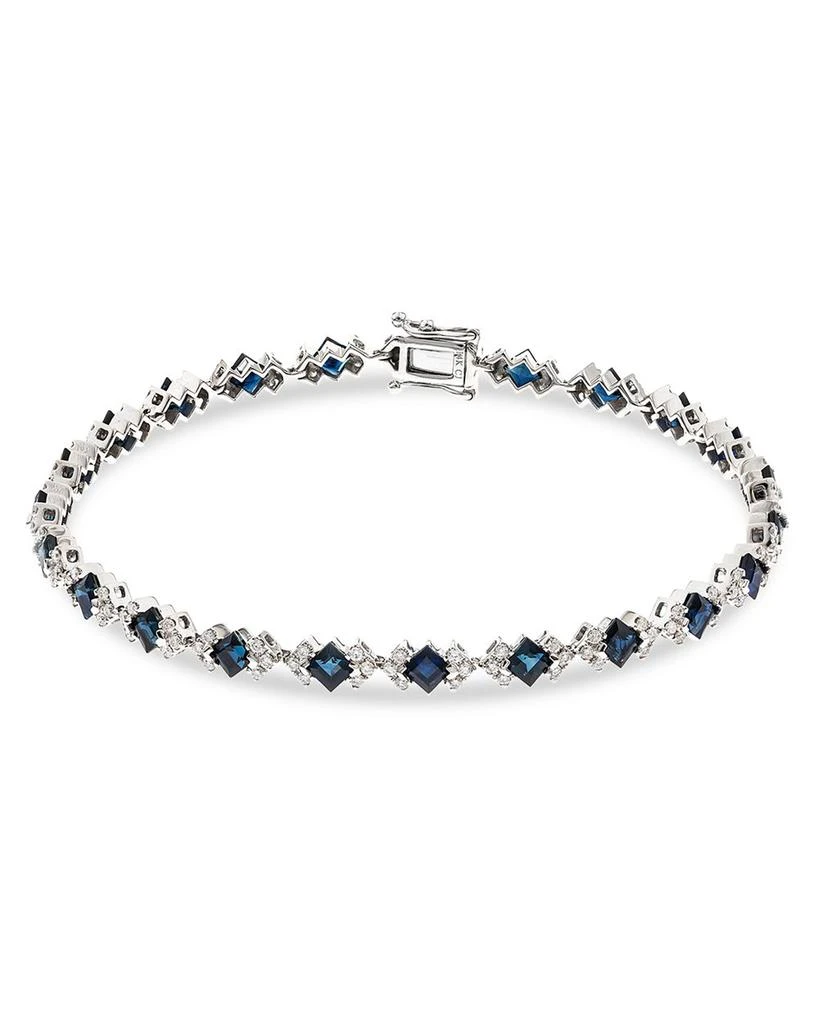 Blue Sapphire & Diamond Tennis Bracelet in 14K White Gold 商品