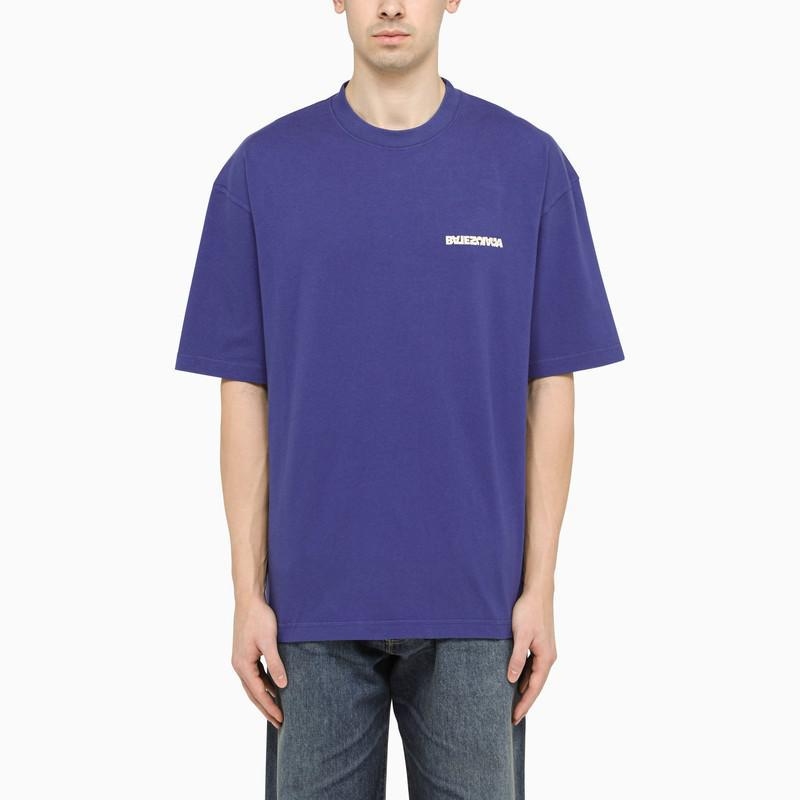 Balenciaga Indigo t-shirt with contrasting logo商品第1张图片规格展示