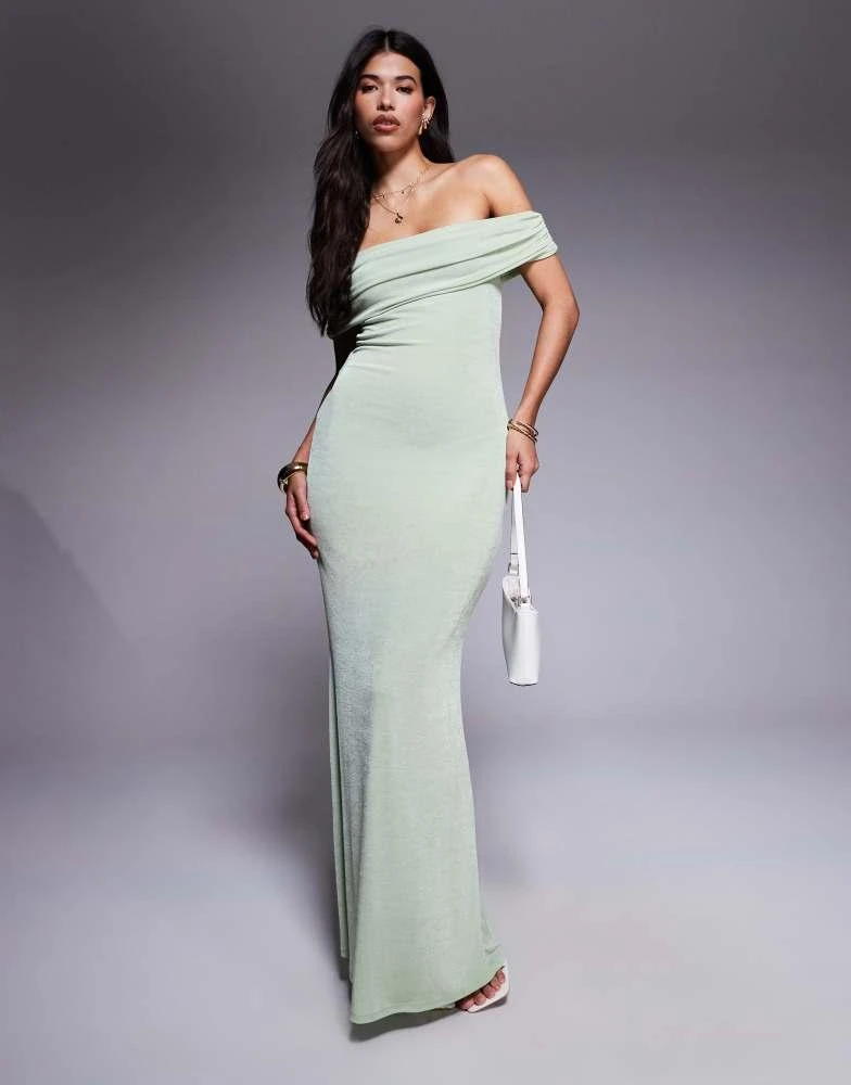商品Aria Cove|Aria Cove slinky ruched bardot bodycon maxi dress in green,价格¥603,第1张图片