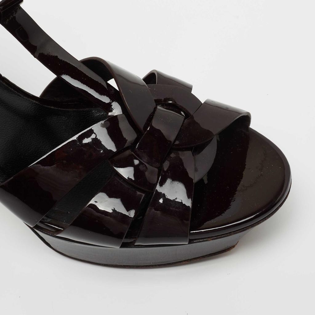 Saint Laurent Dark Brown Patent Leather Tribute Platform Sandals Size 40商品第7张图片规格展示